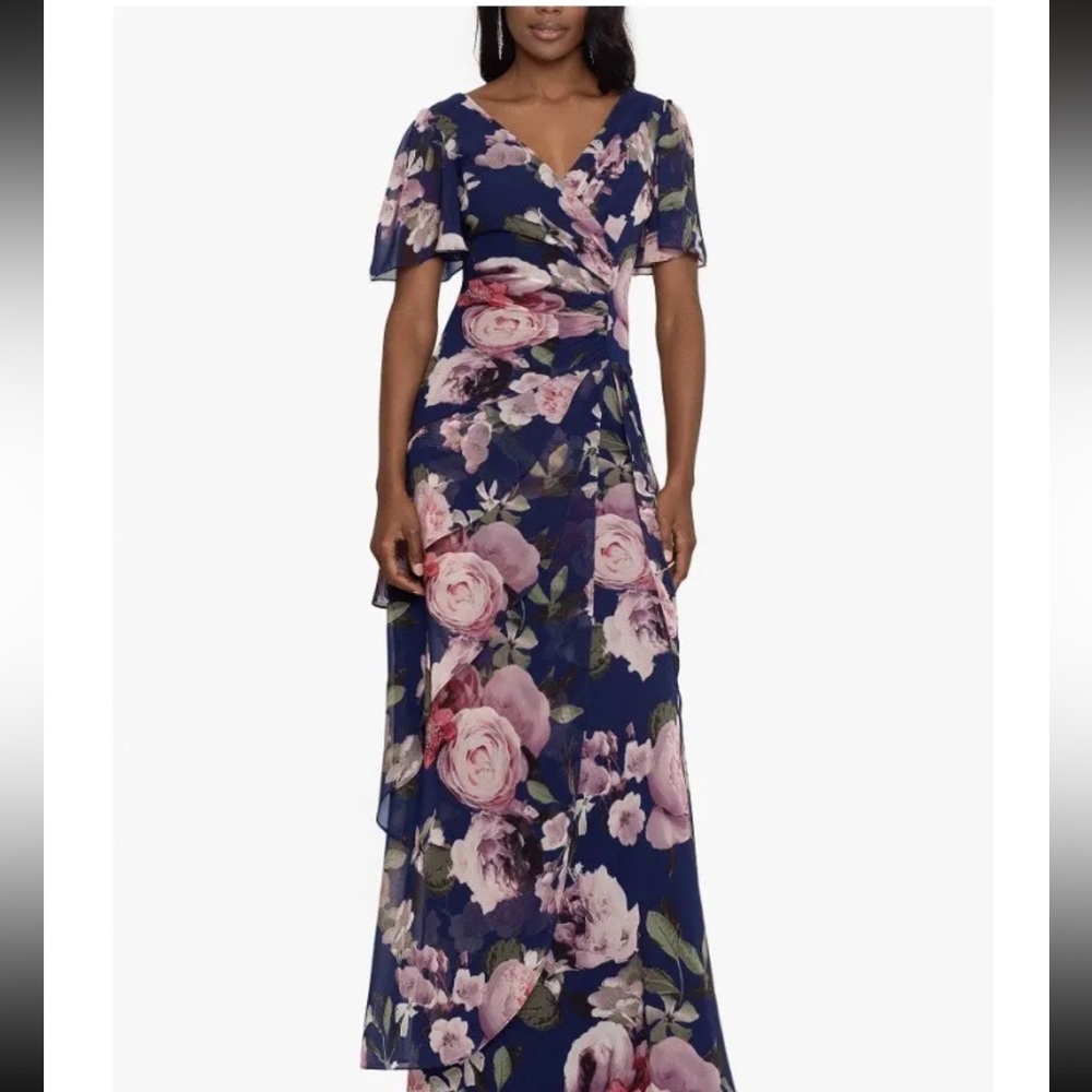 Xscape - Elegant Indigo Layered Maxi Dress – Timeless & Graceful